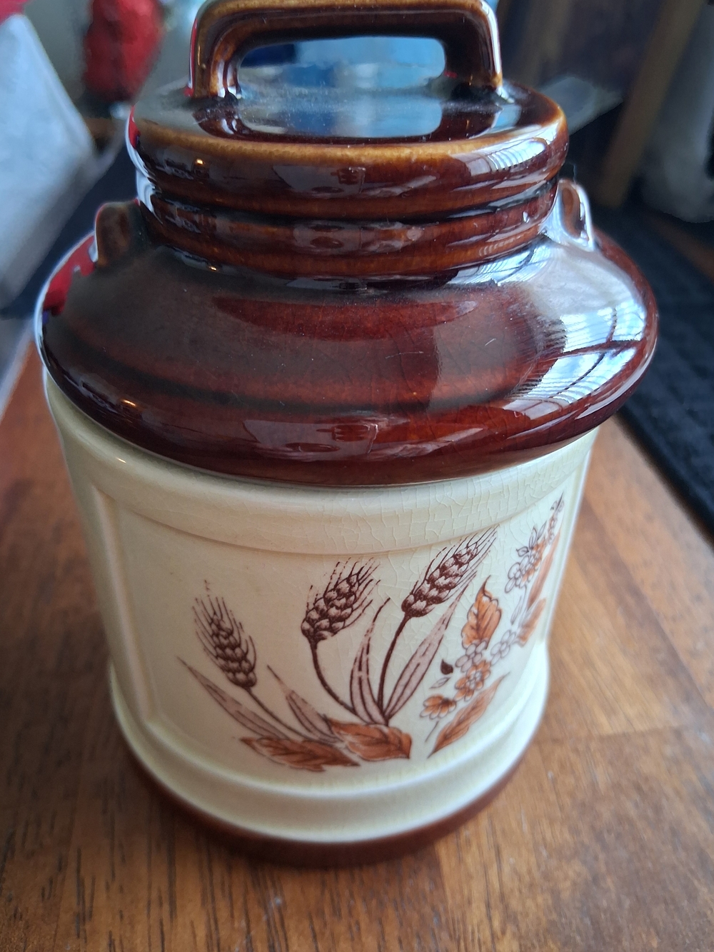Vintage Ceramic Canister with Brown Floral Wheat Design - Picture 2 of 2